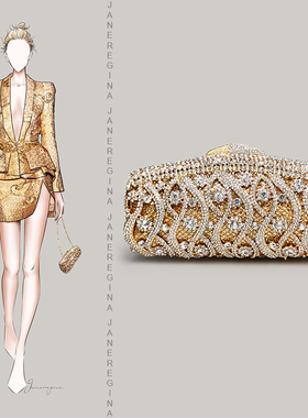 轻奢晚宴小手包复古闪亮镶钻手拿包包女高级感宴会礼服装饰手拎包