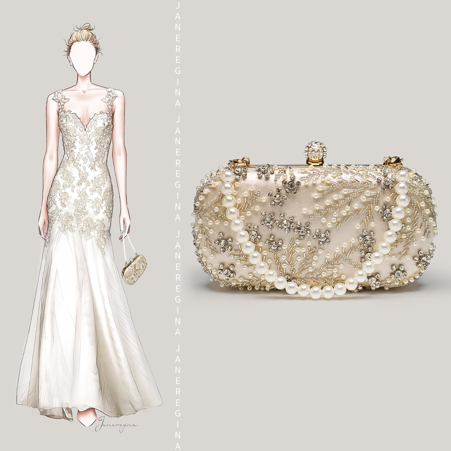 轻奢礼服搭配晚宴包重工珠绣镶钻