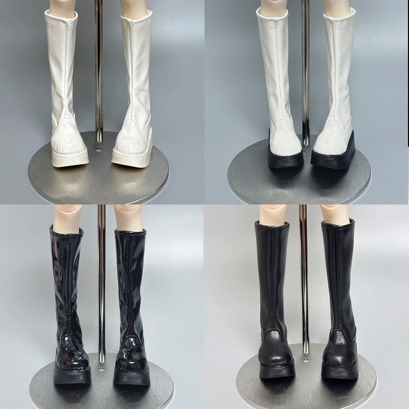 4分bjd松糕厚底长靴亮皮哑光到膝黑白色大四BJD娃鞋