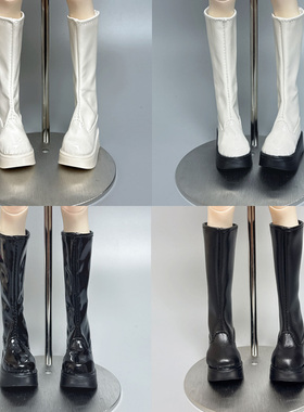 4分bjd松糕厚底长靴亮皮哑光到膝黑白色大四BJD娃鞋