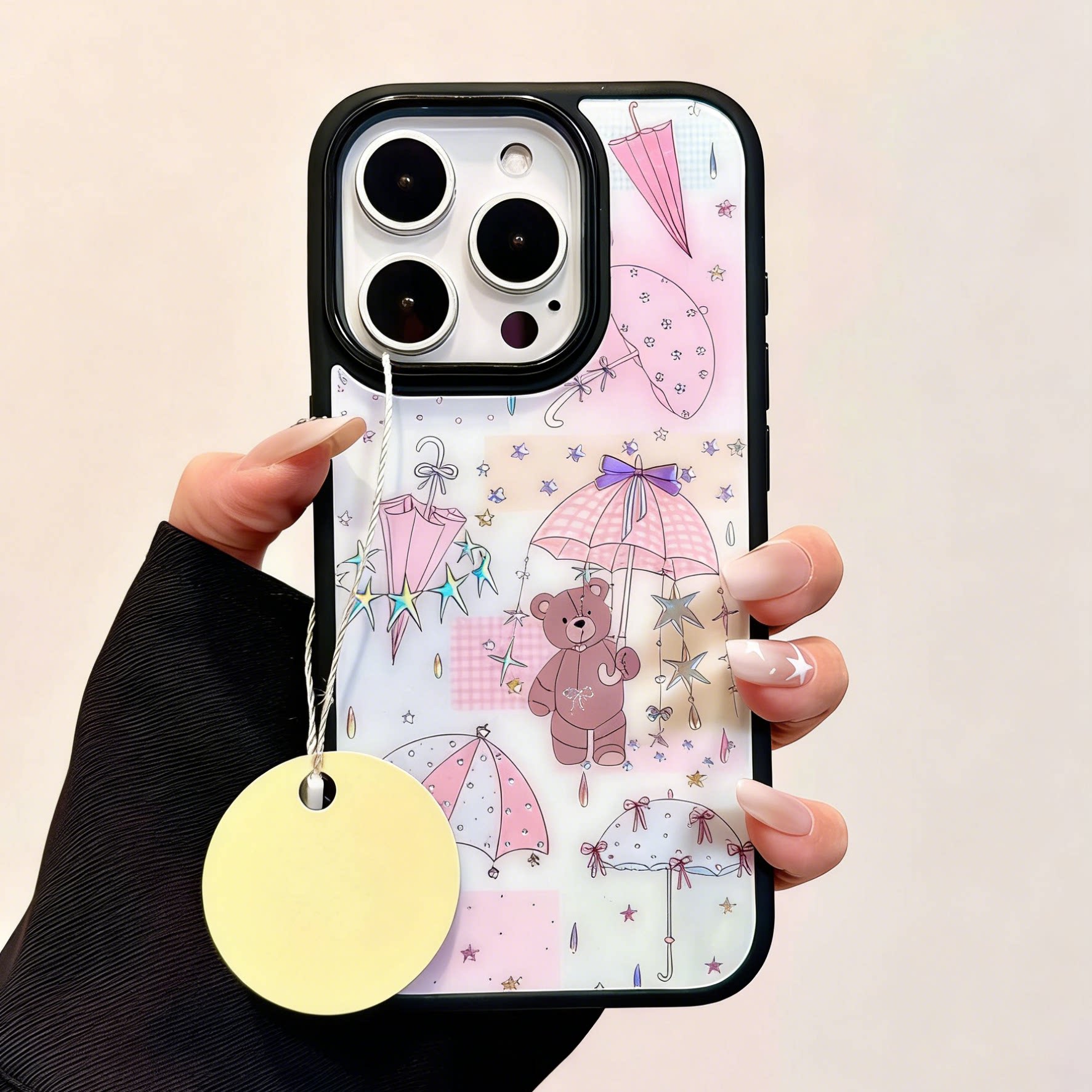 鎏金镭射可爱粉伞泰迪熊手机壳适用17promax韩系iPhone16Pm韩系vivox300/200肤感小米17PRO防摔Findx9保护套