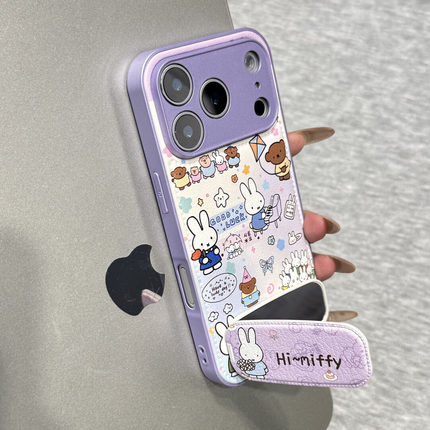 适用IPhone17pro可爱米菲兔支架手机壳苹果17/16韩风15/14plus个性12/13情侣11全包findX9卡通Reno15保护套女