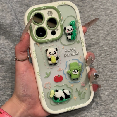 可爱小熊猫手机壳适用iPhone16/15promax卡通小米15/14小众红米K80/70防摔华为pura70新款mate70保护套软壳女