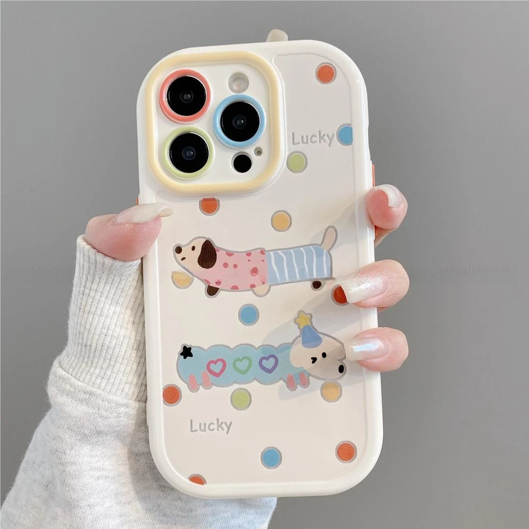 彩色波点腊肠狗适用iPhone18promax手机壳新款适用小米18pro可爱卡通适用华为nova16小众适用vivis60简约软壳