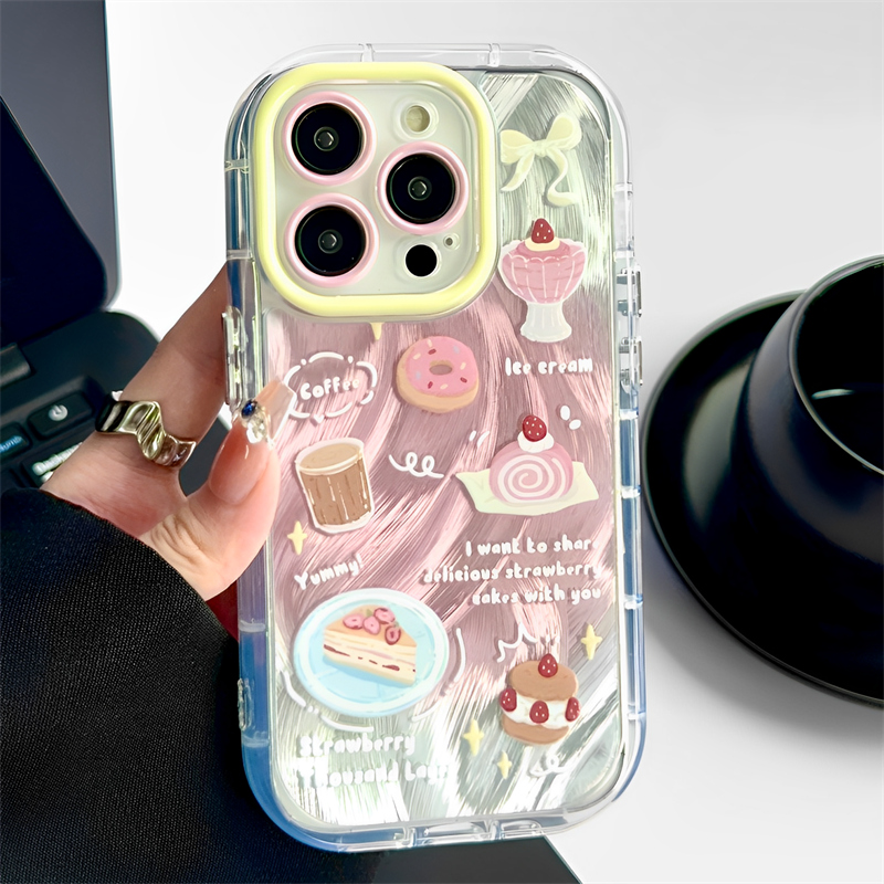 草莓蛋糕晕染羽纱油画高级感