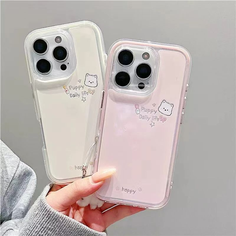 情侣happy小狗挂件手机壳适用iPhone17/16promax简约15/14plus可爱小米17/15pro小众华为Mate80/70防摔保护套