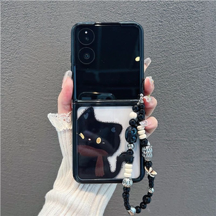 适用小米MIXFlip2卡通小猫折叠手机壳三星GalaxyZFlip5/4/3可爱奶油风华为Pocket2小众vivoXFlip少女风保护套