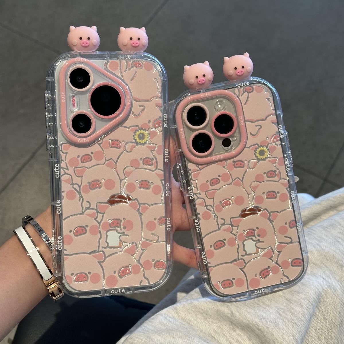 苹果16可爱猪猪羽纱情侣手机壳女