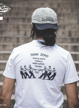 TANKZERO美式复古老广告印花POCKETTEE圆领修身口袋T恤筒织中磅棉
