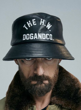 H.W.DOG LEATHER成公牛皮日产印花户外帽渔夫帽作战防晒遮阳hwdog
