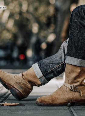 Attractions BILT LOT.329翻毛牛皮工程师复古高筒马丁机车工装靴