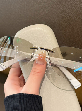 无框水银色小猫眼墨镜女