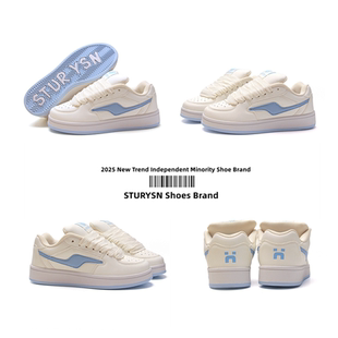 STURYSN 浅蓝低帮拼色厚底板鞋女ins潮小众百搭休闲面包小白鞋子