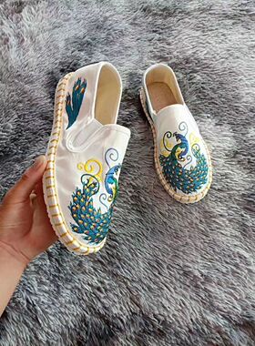 中国民族风脸谱色鬼手工刺绣布鞋老北京千层底男女情侣款透气布鞋