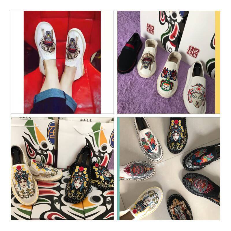 包邮冬季手工纯棉脸谱花快手红人刺绣豆豆社会哥色鬼布鞋男学生鞋