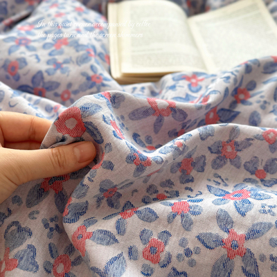 全棉色织提花双层纱被套单件单人