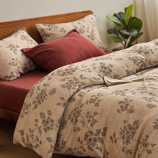 东西方美学 低饱和度棉麻碎花A类全棉被套床上四件套双人被罩单件