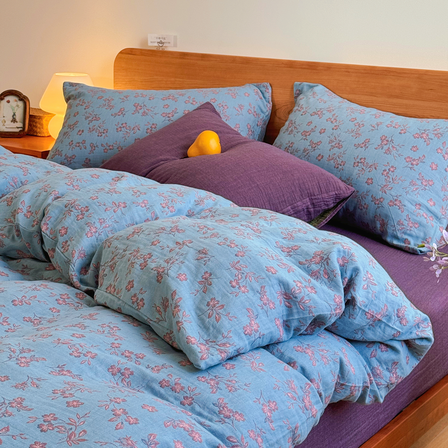 超软全棉色织提花双层纱被套单件