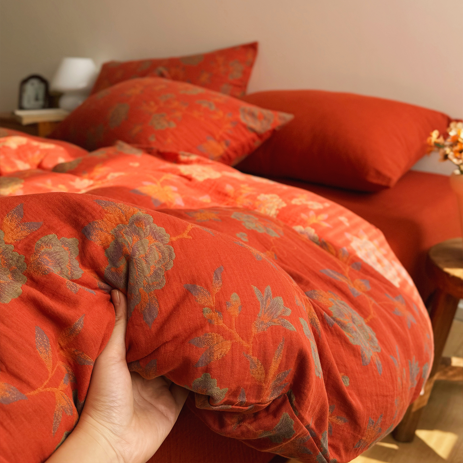 A类复古田园全棉色织提花双层纱被套单件1.8床上三四件套被罩床单