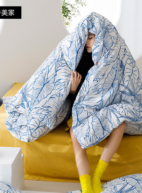 田园风蓝色叶子纯棉被套单件手绘小清新全棉床上三四件套双人被罩