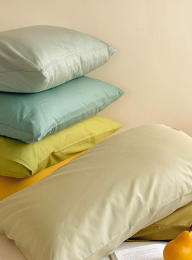 简约纯色纯棉枕套单只绿色系单人全棉枕头套单个48x74c枕袋一对装