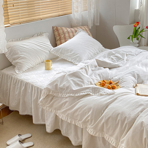 ins风纯棉色织水洗棉枕套被套