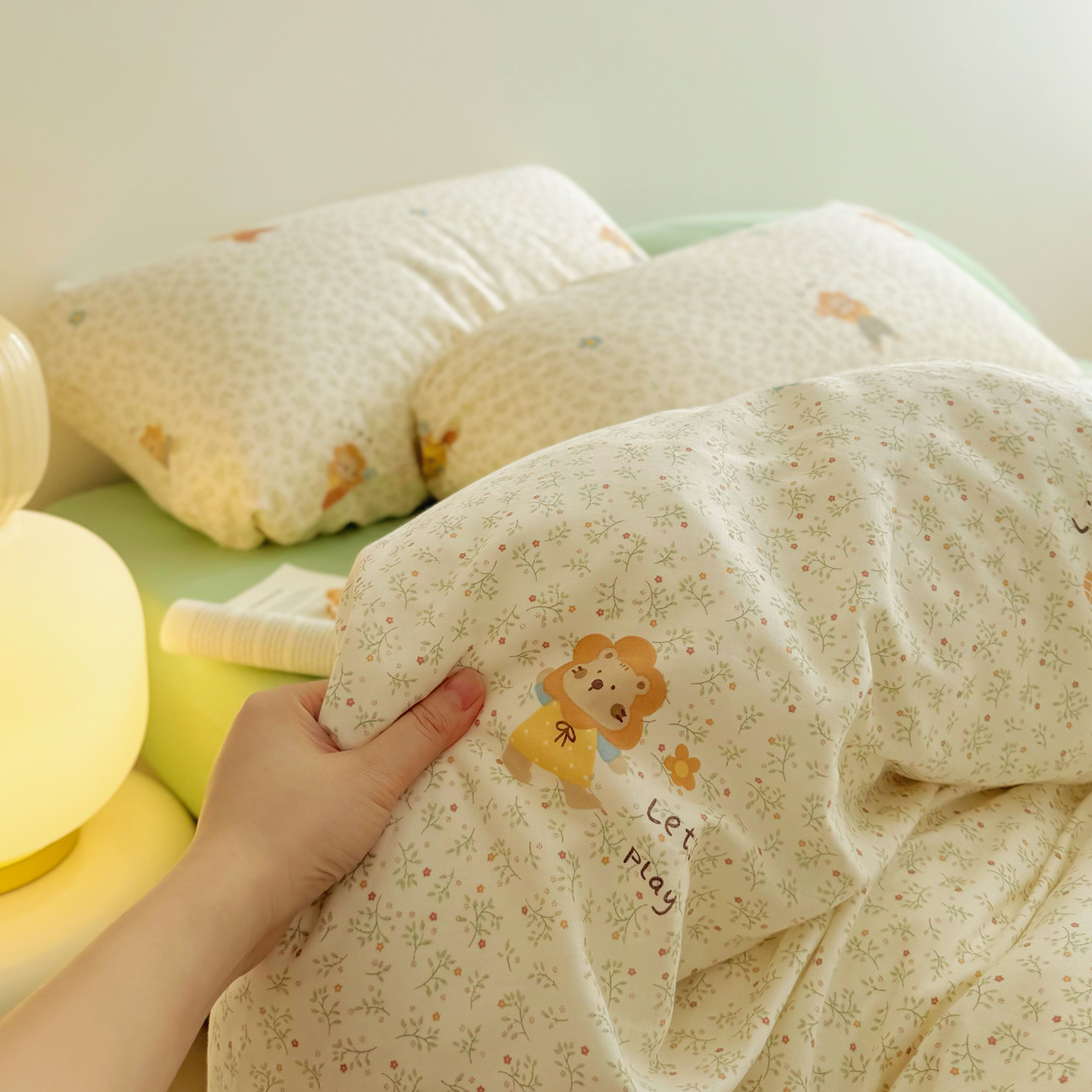 可爱小狮子A类全棉双层纱被套