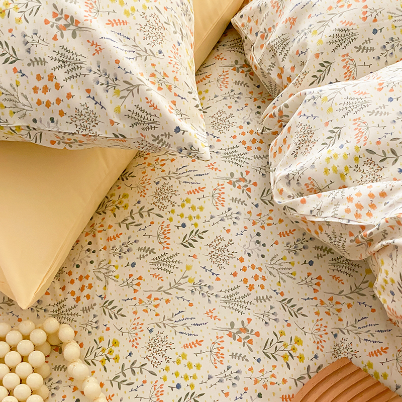 田园小碎花纯棉全棉床上四件套文艺风宿舍双人被套床单三件套1.8m