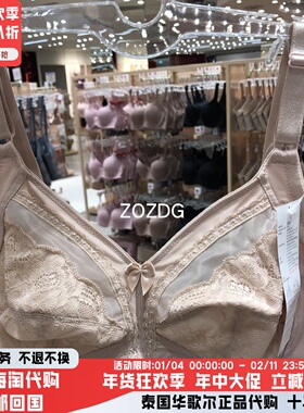 泰国华歌尔全罩杯无钢圈超薄杯蕾丝大码舒适大胸显小女内衣WQ1118