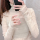 洋气秋冬堆堆高领蕾丝打底衫 女冬长袖 洋派黑色毛衣内搭纱衣0101h