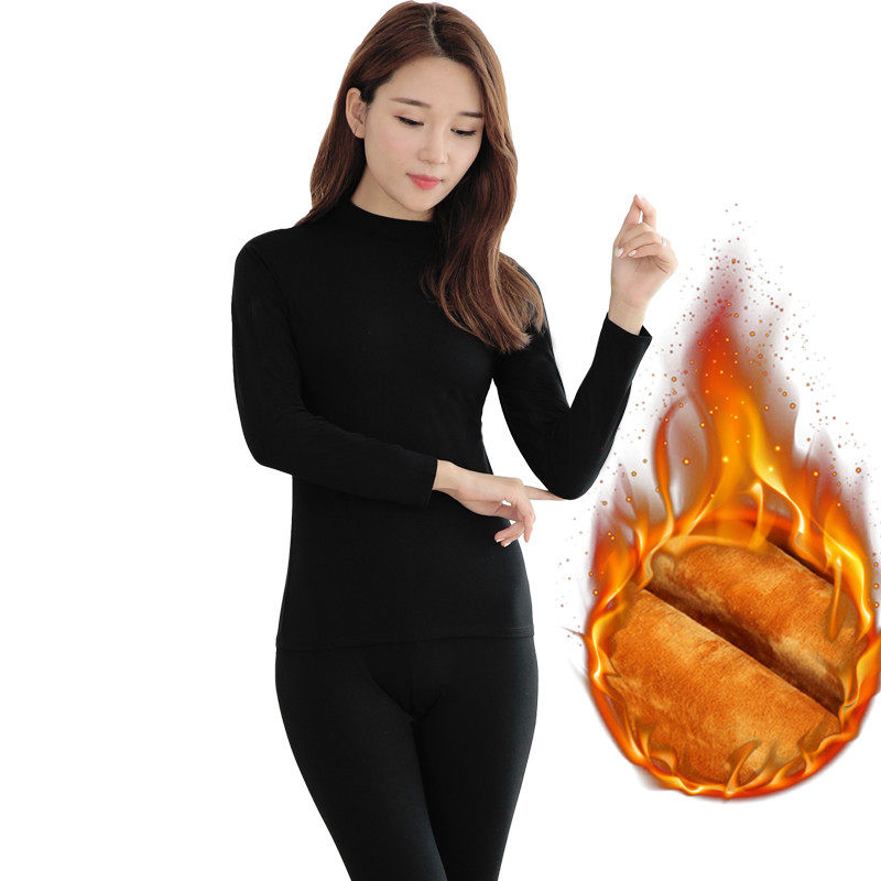 黄金甲保暖内衣女士套装中老年人加绒加厚冬季半高领秋衣秋裤一套