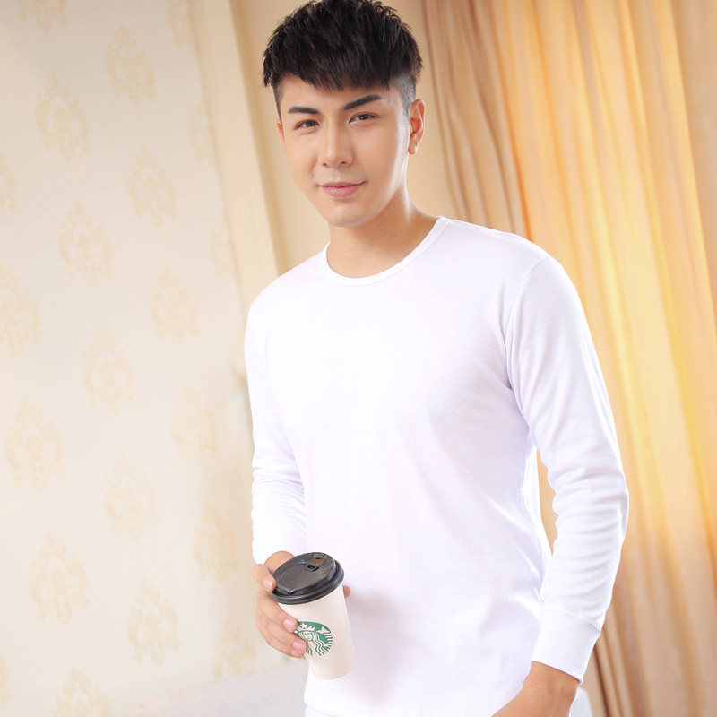 男士纯棉圆领打底秋衣衬衣单件棉毛衫中老年内衣薄款低领全棉上衣