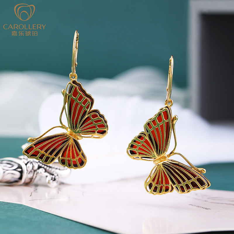 Amber Gyalo Amber Earrings Earrings butterfly Blood Perot S925 Gold-plated Jewellery Jewelry Beeswax amberin the Jewelry/Diamond/Jade/Gold , Natural amber (New) , Earring  category - from Buy2taobao.com to provide professional Taobao agent buy service