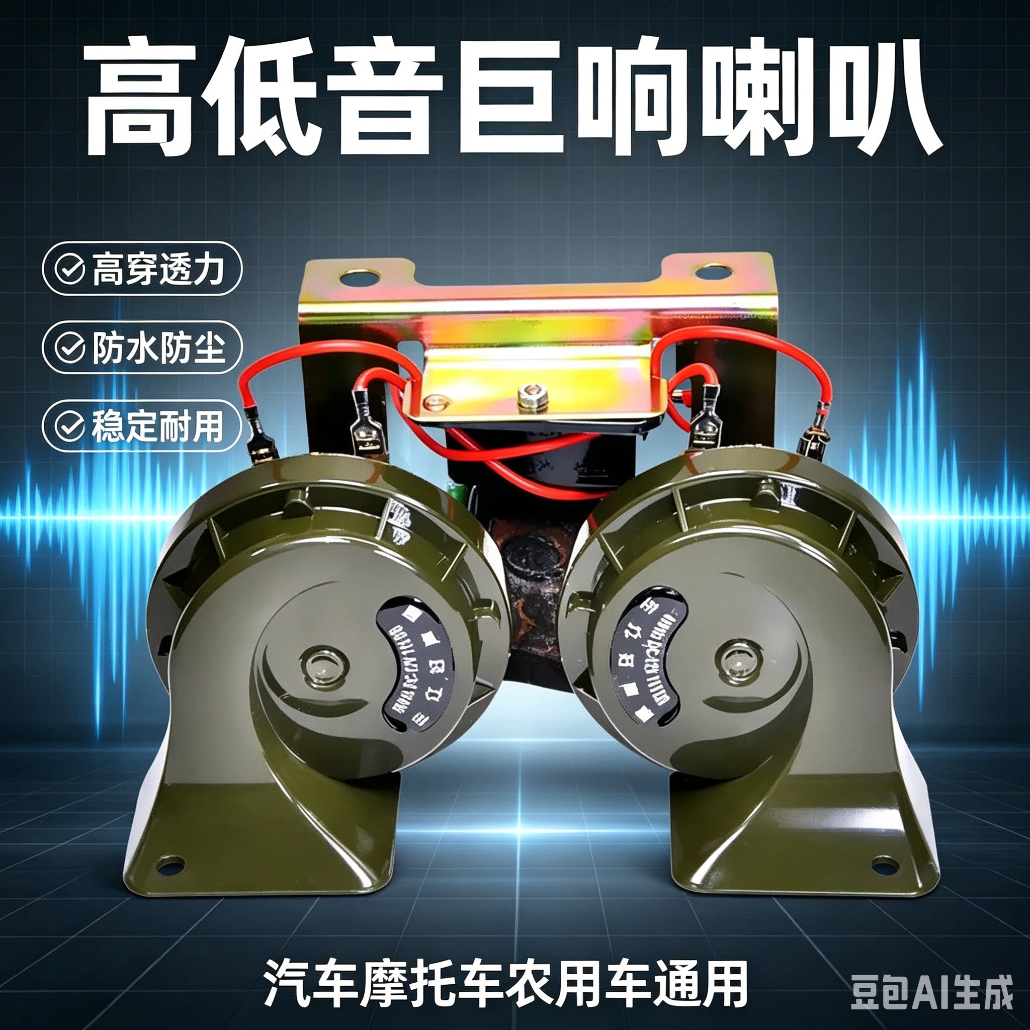 汽车蜗牛喇叭12V超响防水货车24V高低音喇叭鸣笛双音小车私家车