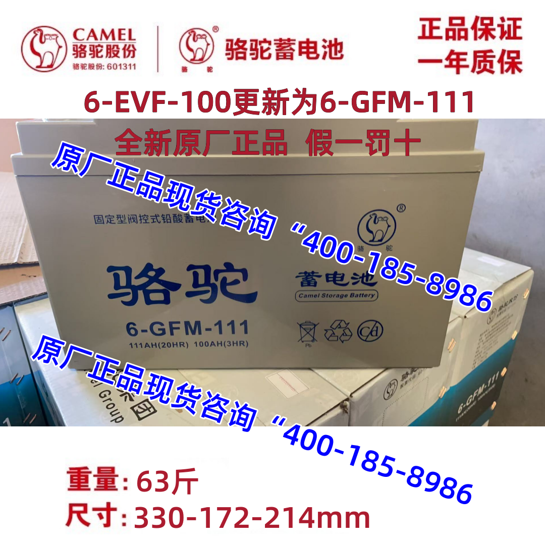 骆驼电池6-EVF-100更新为6-GFM-111 四轮电轿车 扫地机 12V100AH