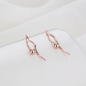 925纯银波浪耳线女长款 镀18K玫瑰金豆豆耳线气质简约显示脸瘦风格