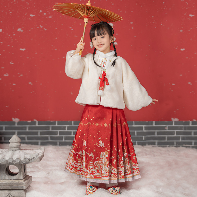 西子问汉服女童唐装冬季儿童马面裙女宝宝周岁礼服拜年服套装瑞钰