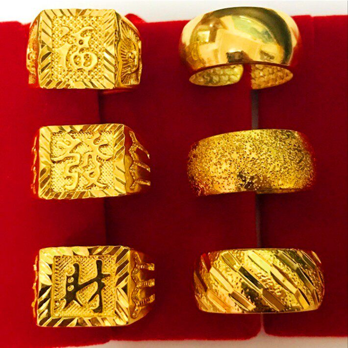 越南沙金男女假黄金纯金色戒指镀金久不掉色 软戒999首饰