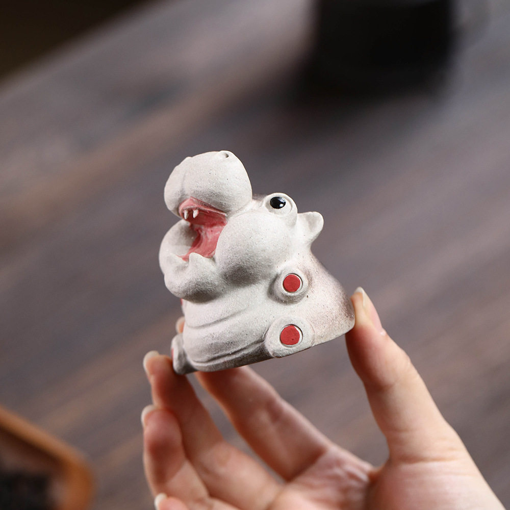 紫砂茶宠河马摆件可爱财大气粗茶玩造景茶道茶桌茶具配件精品可养