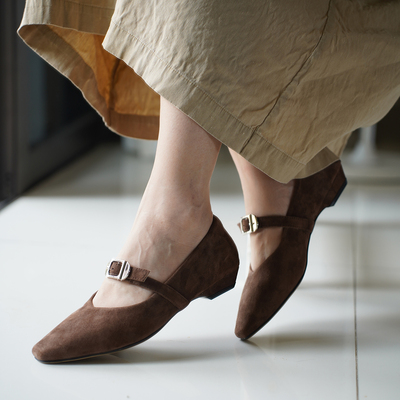 壹家shoes020009羊绒玛丽珍2cm平底单鞋法式气质百搭2025秋冬女鞋