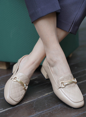 壹家shoes001036牛皮3cm通勤百搭女乐福鞋真皮单鞋2025新款一脚蹬