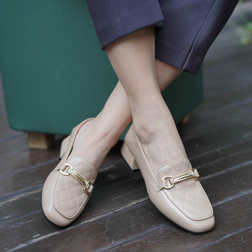 壹家shoes001036牛皮3cm通勤百搭女乐福鞋平跟单鞋2025新款一脚蹬