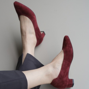 壹家shoes 01羊皮小枕头单鞋 3公分羊绒粗跟高跟上班通勤女鞋 307
