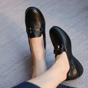 真皮女鞋 壹家shoes035035全羊皮散步乐福鞋 3.5跟高百搭一脚蹬单鞋