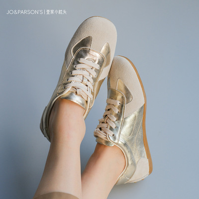 壹家shoes001070羊皮/牛绒3cm平底德训鞋复古休闲运动鞋真皮女鞋