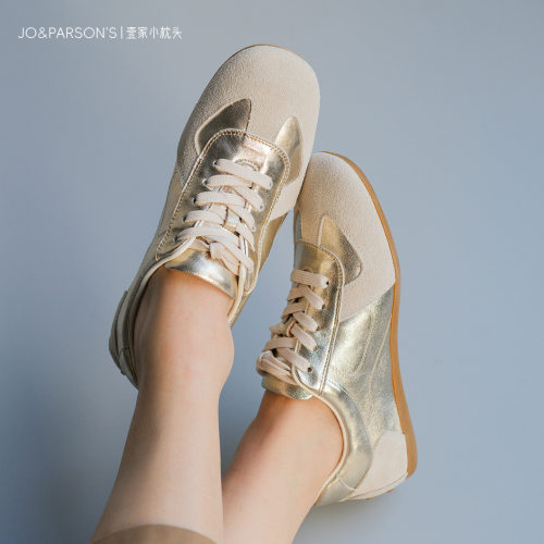 壹家shoes001070羊皮/牛绒3cm平底德训鞋复古休闲运动鞋软底女鞋