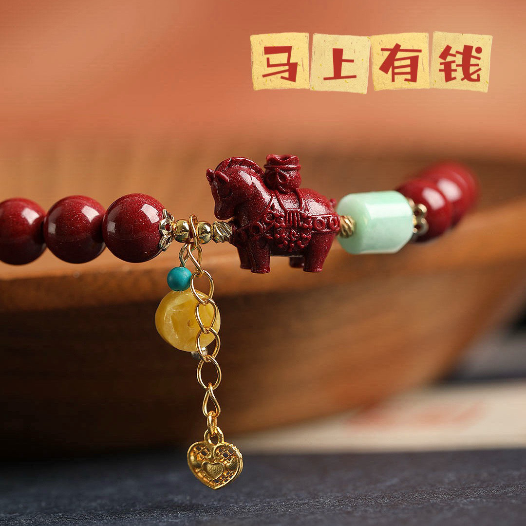 天然朱砂手链女款本命年转运珠手串马上有钱送女友妈妈礼物