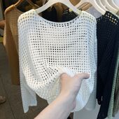 2024早春新款 欧货长袖 上衣外搭 防晒罩衫 春装 镂空针织网衫 女夏薄款