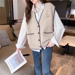 毛衣马甲女款2024新款叠穿针织坎肩时髦洋气马夹韩版宽松上衣女潮