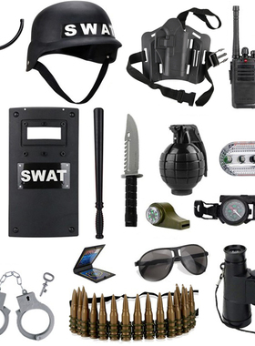 儿童警察玩具套装警盾牌棍防爆叉手雷子弹链刀手铐吃鸡演出道具